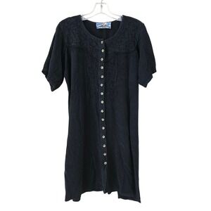 TIENDA HO Womens Black Button-Down Mini Dress Embroidered  One Size